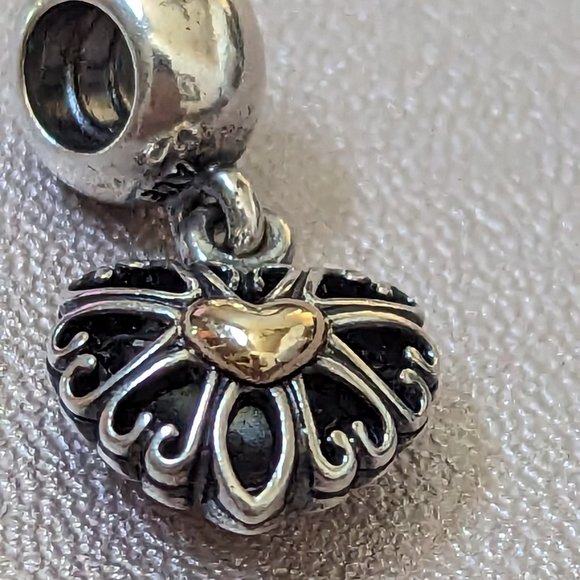 Pandora Filled With Love Heart Sterling Silver & 14K Gold Dangle Bead - Picture 5 of 13